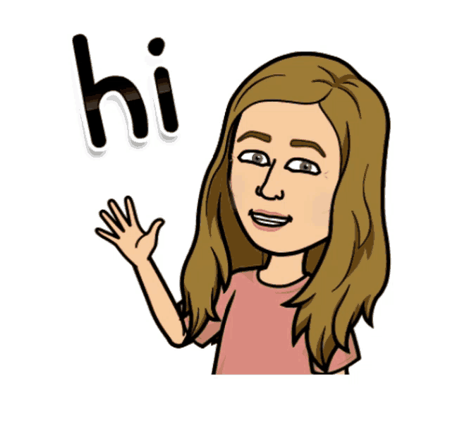 a cartoon of a woman says hi with her hand