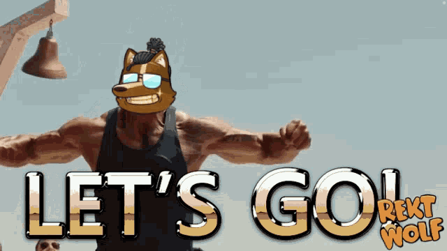 a cartoon of a man with a wolf face and the words let 's go