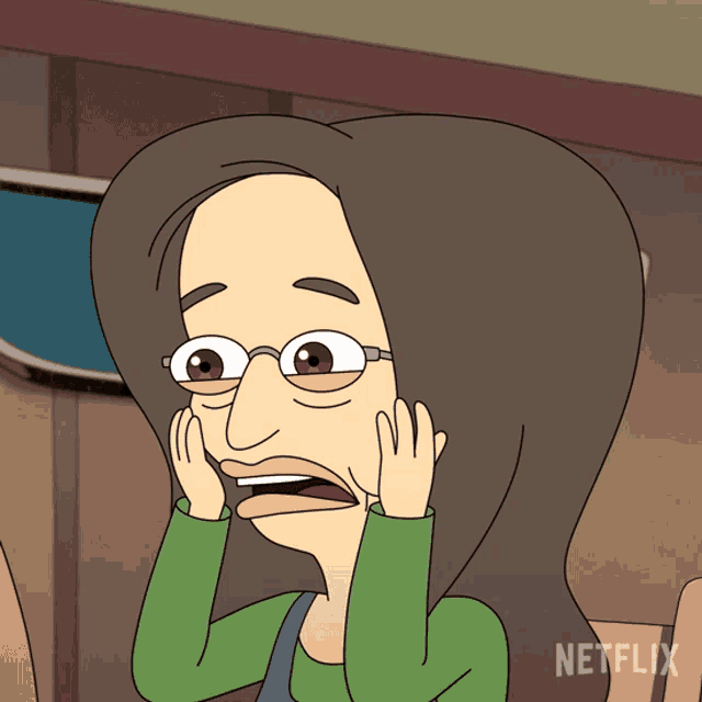 a cartoon of a woman with glasses and the word netflix below her