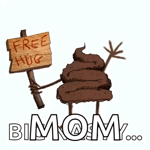 a cartoon drawing of a poop holding a sign that says free hug