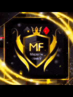 a logo for mf majestik family with a crown and playing cards