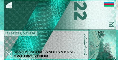 a green and white banknote with the number 22