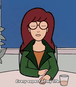 a cartoon of a woman sitting at a table with her eyes closed and the words every aspect of my life