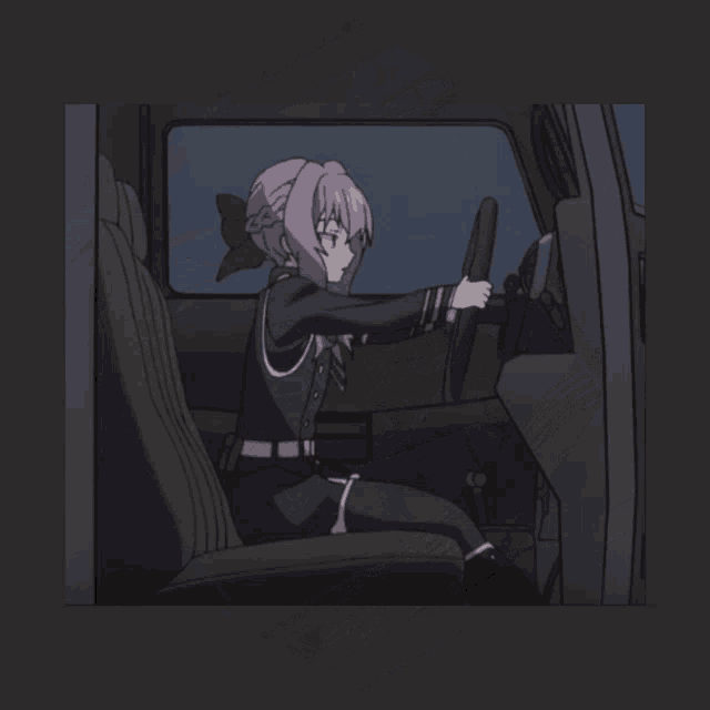 a cartoon of a girl sitting in a car looking out the window