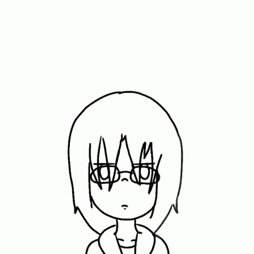 a black and white drawing of a girl wearing glasses standing next to a boy wearing glasses .