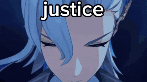 a close up of a person 's face with the word justice above it
