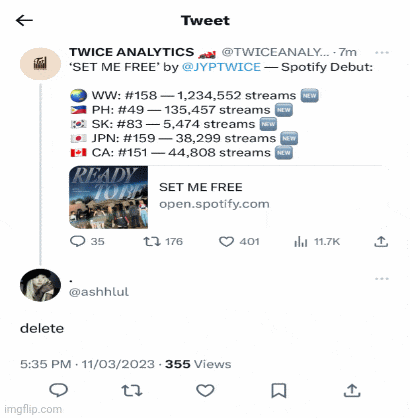 a screenshot of twice analytics ' set me free ' by @jyptwice