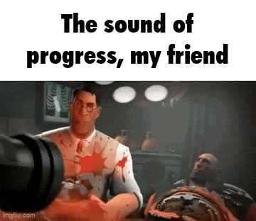 a cartoon of a doctor taking a picture of another doctor with the words " the sound of progress my friend " on the bottom