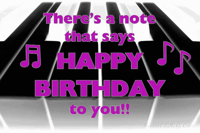 a birthday card with a piano keyboard and the words there 's a note that says happy birthday to you