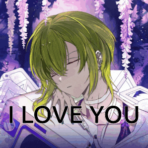 a green haired anime character with the words i love you