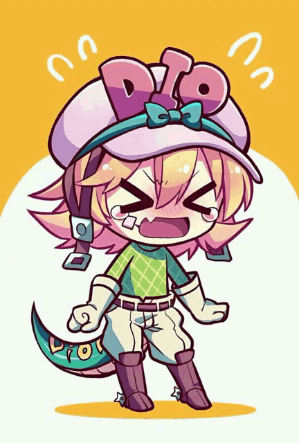 a cartoon drawing of a girl wearing a dio hat