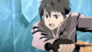 a pixelated image of a boy holding a sword in his hand