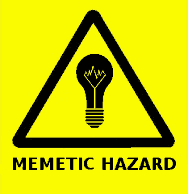 a memetic hazard sign with a light bulb inside