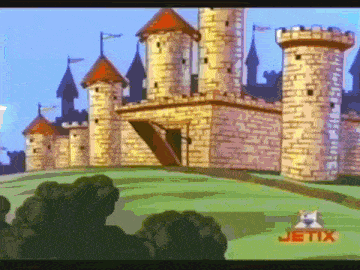 a cartoon of a castle with the word jetix in the corner