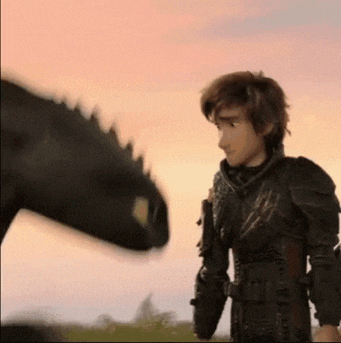 hiccup and toothless from how to train your dragon 3 are standing next to each other in a field .