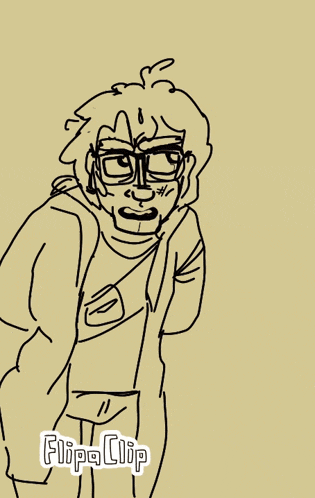 a drawing of a man with glasses and a shirt that says flipa clip