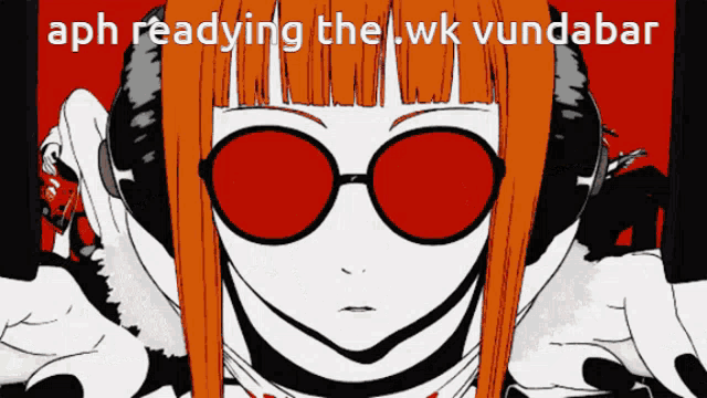 a cartoon of a girl wearing red glasses with the words aph readying the lwk vundabar above her
