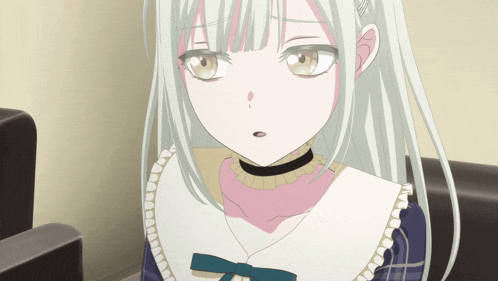 a girl with white hair is wearing a choker