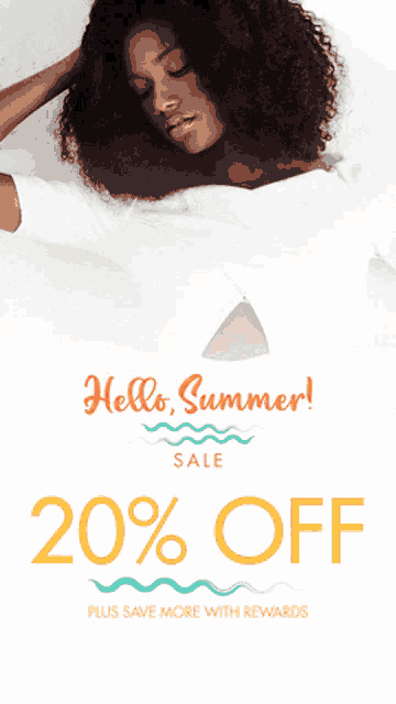 an advertisement for a 20 % off sale with a woman on it