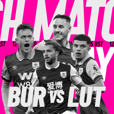 four soccer players on a pink background with the words bur vs lut on the bottom