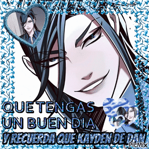 a picture of a man with long black hair and the words que tengas un buen dia on it