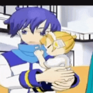 a man is holding a baby in his arms in a cartoon .