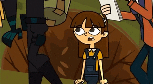 a girl in overalls is holding a piece of paper that says ' i 'm sorry ' on it