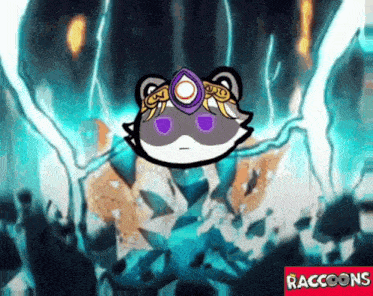 a cartoon of a raccoon with a crown on its head is surrounded by lightning