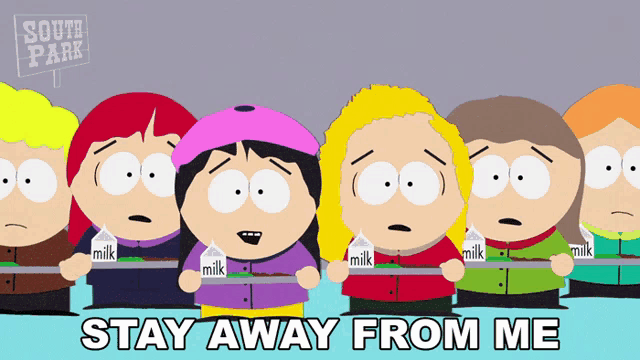 a group of south park characters are holding milk signs