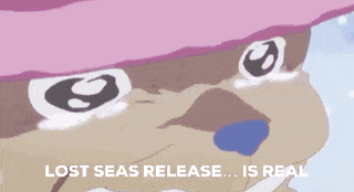 a cartoon character with a pink hat is crying and the words lost seas release is real