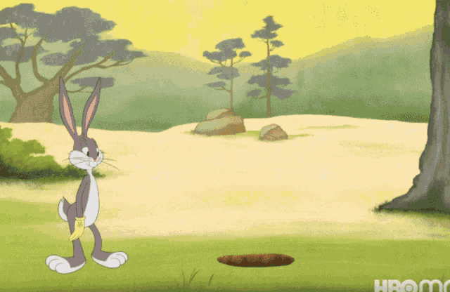 a cartoon of bugs bunny standing next to a cartoon character