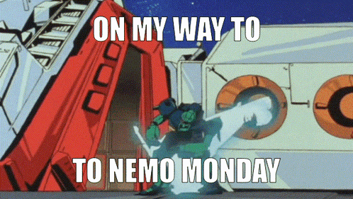 a cartoon of a robot with the words on my way to nemo monday