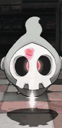 a cartoon character with a skull and a heart on its forehead