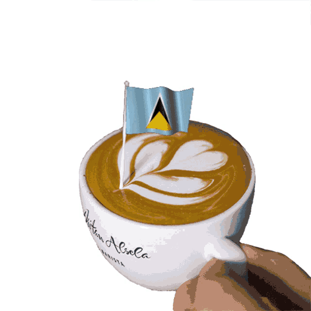 a person is holding a cup of coffee that says written aliola