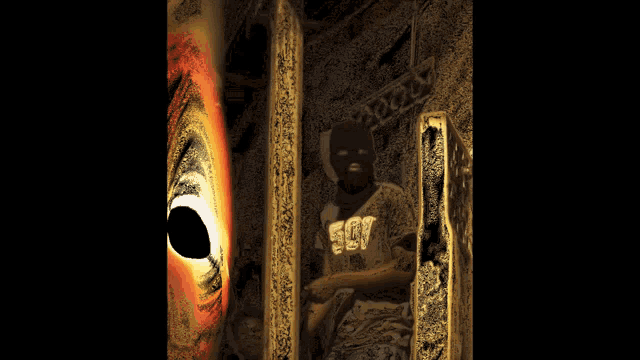 a man wearing a black mask and a shirt that says sor