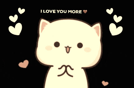 a cartoon cat says i love you more with hearts around it