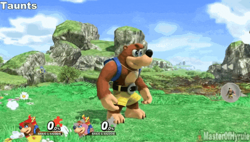 a video game screen shows banjo and kazooie