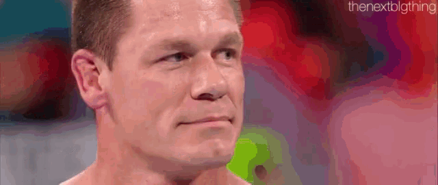 a close up of a man 's face with a blurry background and a caption that says `` the next big thing '' .