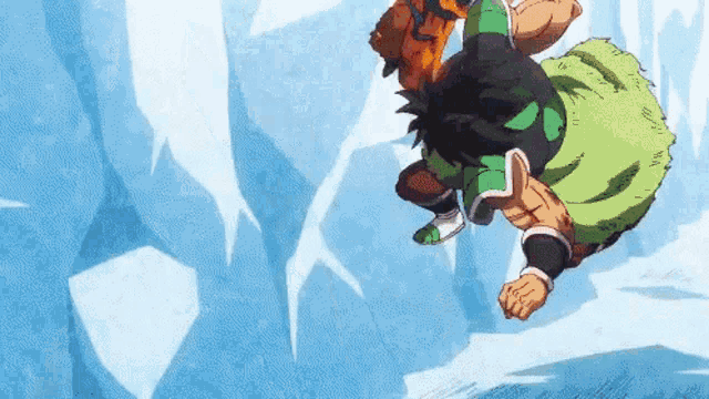 a man in a green shirt is flying through the air in a cartoon