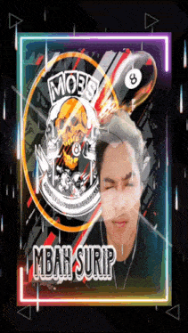 a picture of a man with the name mbah surip on the bottom