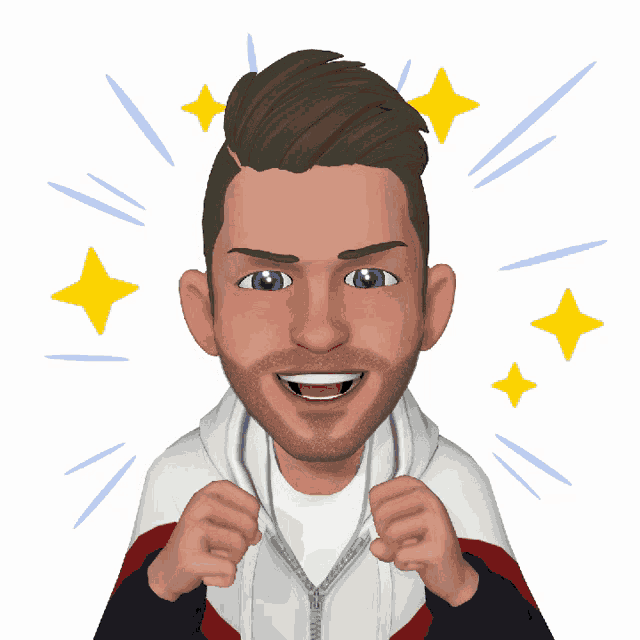 a cartoon drawing of a man with a zipper in his jacket