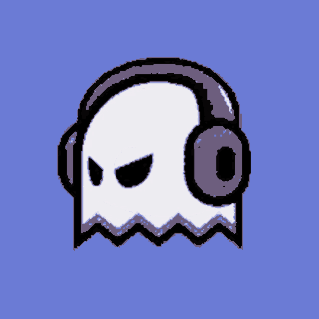 a pixel art of a ghost with headphones on