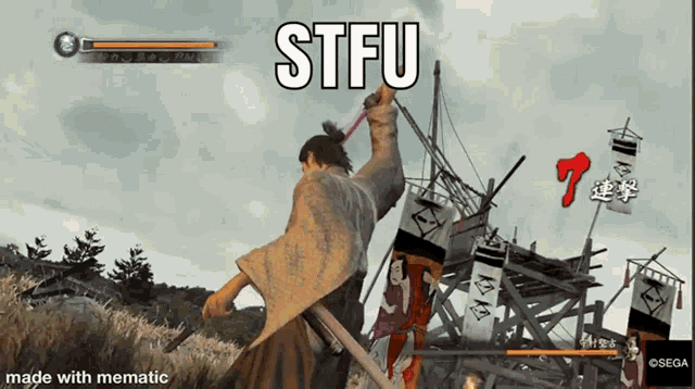 a screenshot of a video game that says stfu on the bottom
