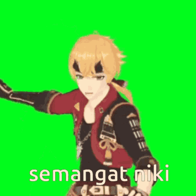 a man in a red jacket is standing in front of a green screen .
