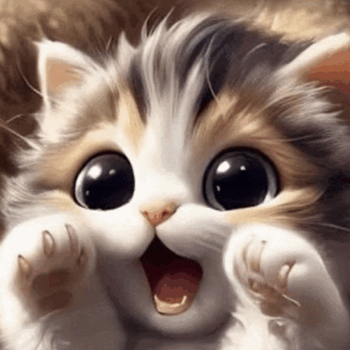 a close up of a cat 's face with its mouth open