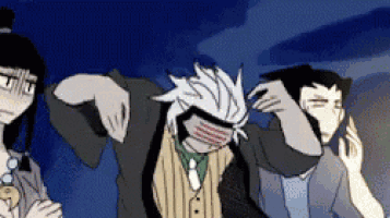 a group of people are standing next to each other and one of them is wearing sunglasses .