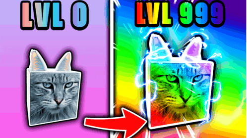 a picture of a cat with the words lvl o and lvl 999 on the bottom