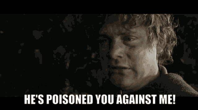 a man is crying with the words he 's poisoned you against me