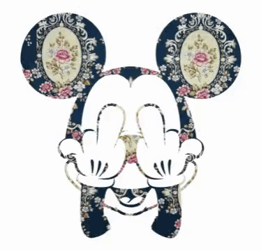 a drawing of mickey mouse with a colorful pattern on his ears