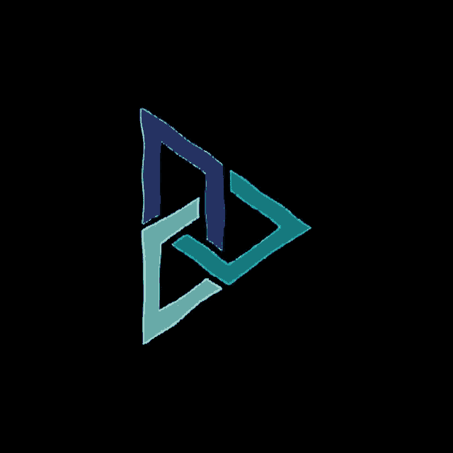 a blue and green triangle on a black background looks like a play button